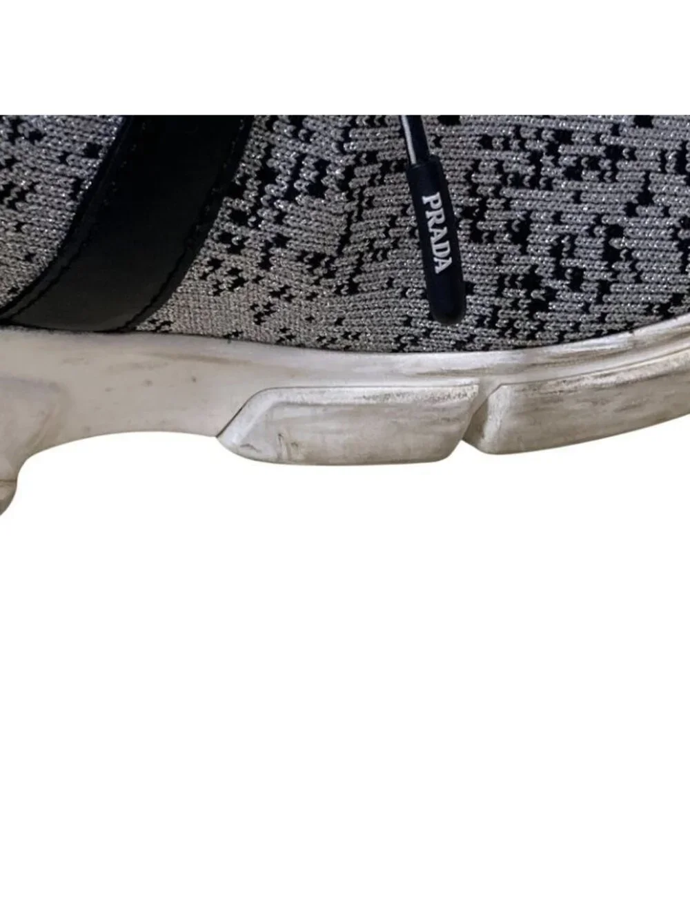 Prada Logo Knit Sneakers Size 6 Approx 23 cm Silver Color Black - Picture 11 of 13